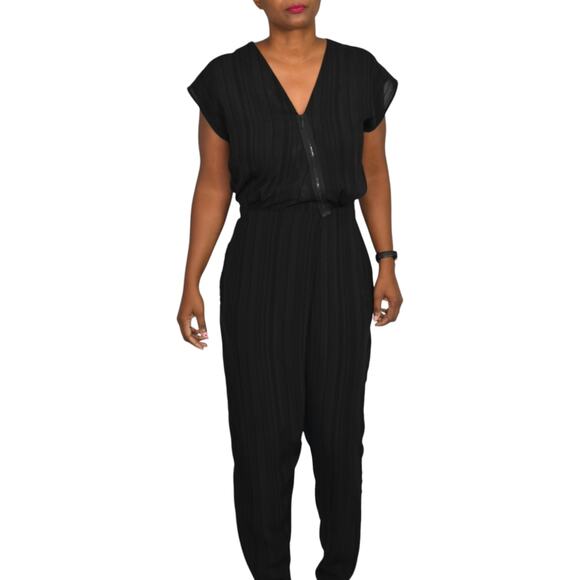 Miriam Ponsa Jumpsuit Black Sheer Asymmetric Zip Relaxed Trouser Size Small - Picture 15 of 15